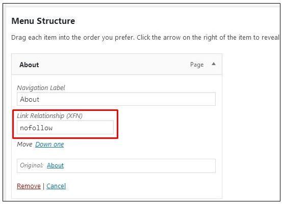 Cách thêm nofollow vào nav menu wordpress