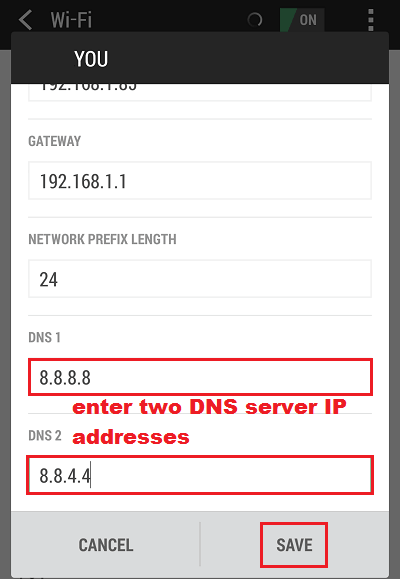 Nhập DNS trên điện thoại Android