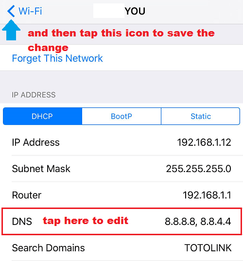 Nhập DNS server trên điện thoại IOS